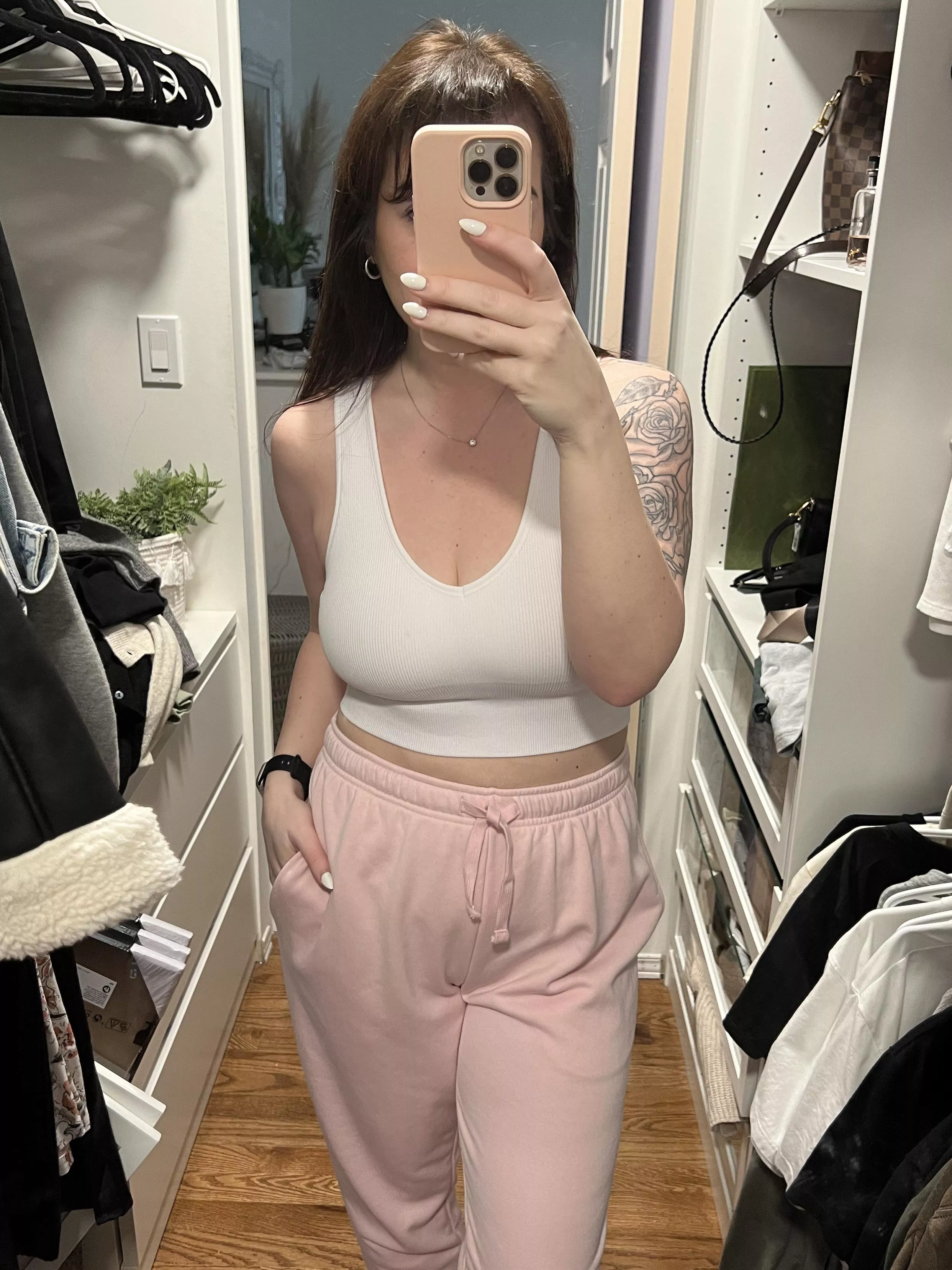 Nothing cuter than a white crop top and pink sweats! posted by avajadeanderson