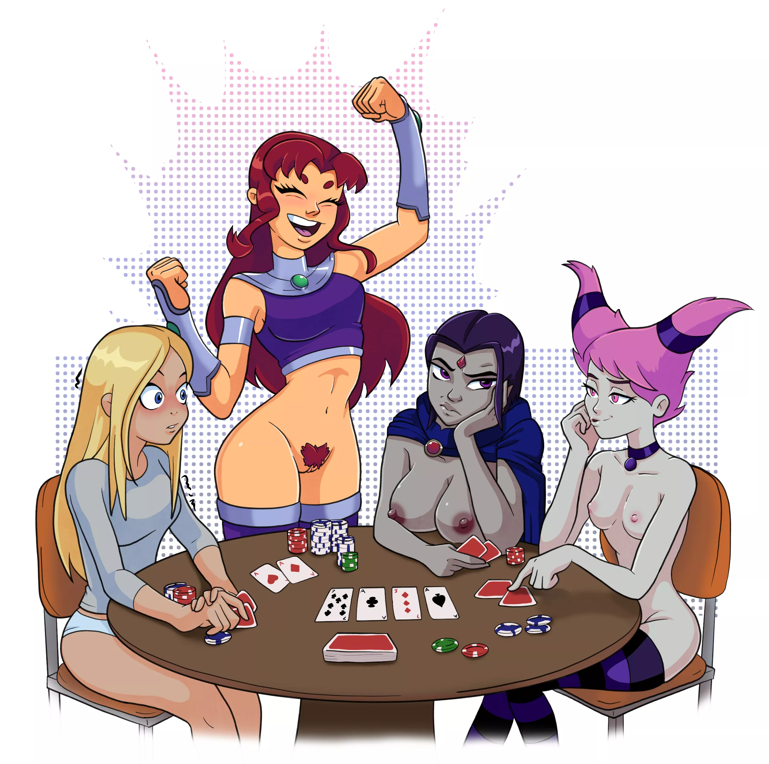[Blargar] (Teen Titans) Starfire, Raven, Jinx, and Terra enjoying strip poker. All characters are adults posted by villianrules