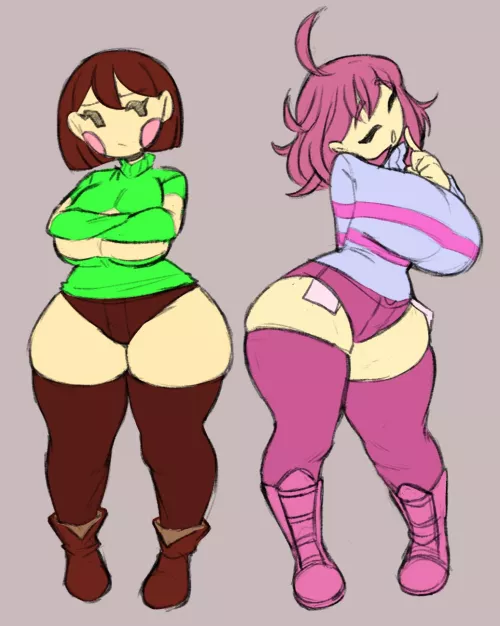 [Chara and Frisk looking thicc] by DripJ6969