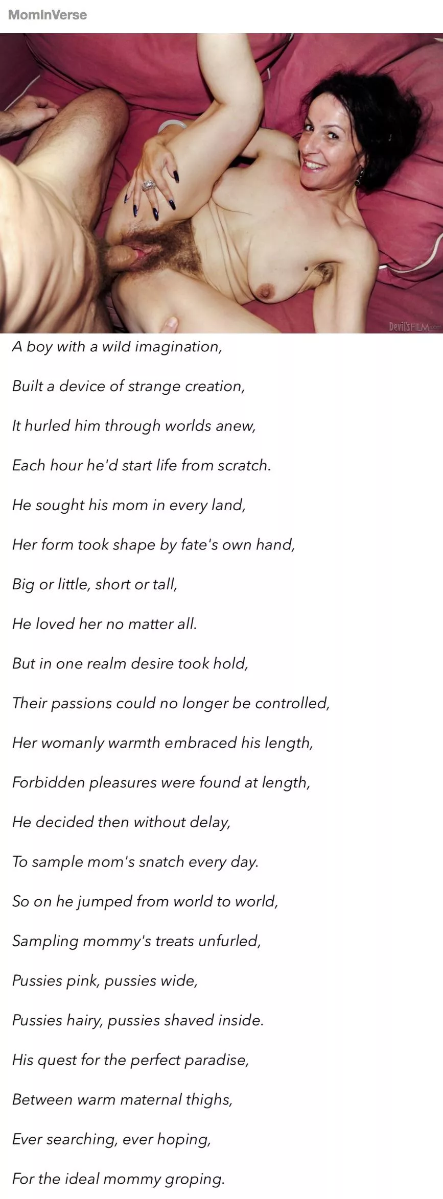 [FANTASY POEM] A boy invented a space traveling device that would send him in different world every hour. So he decided to enjoy his mom in every world posted by mominverse