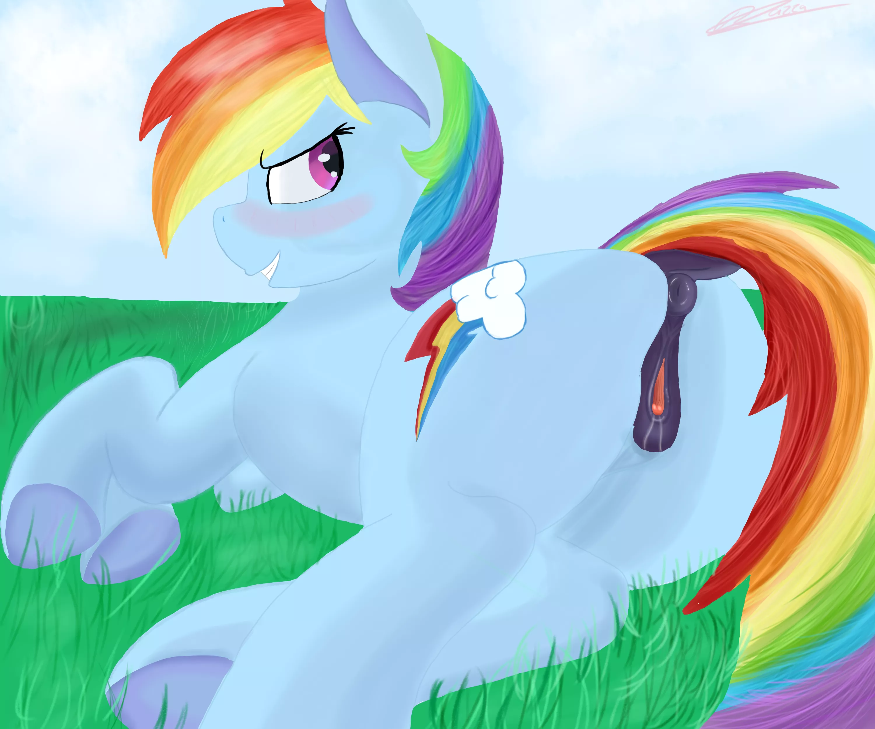 Rainbow Dash in a grassy field {Artist:me} posted by LaughMcgee