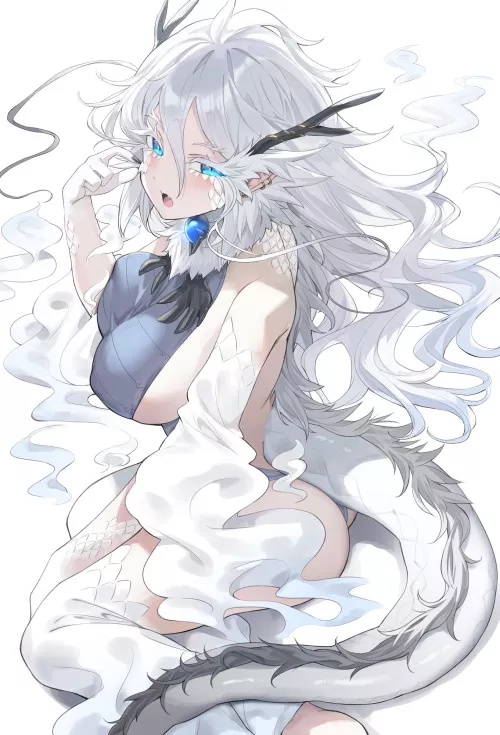 silver hair blue eyes dragon [original] by Zewen_Senpai