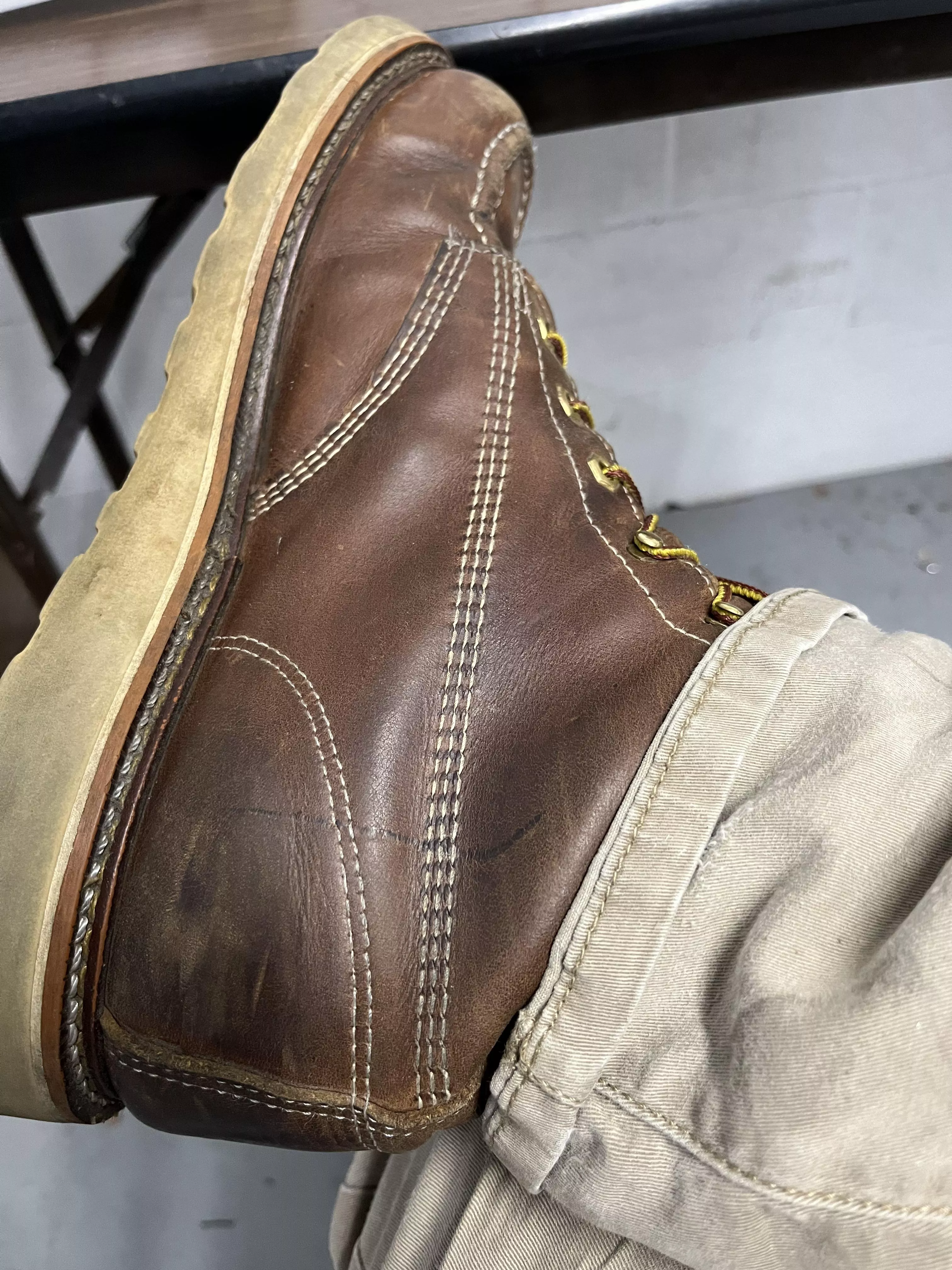 2 years of practically daily wear, Thorogood Mocs. posted by Impossible-Chair2087