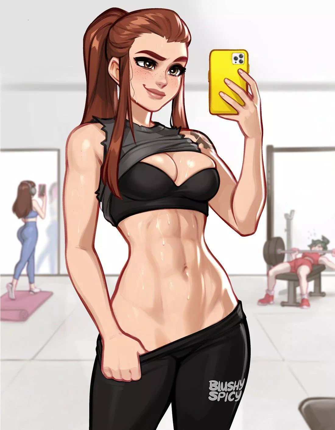 Brigitte at the gym, Kiriko and D.Va are in the background (BlushySpicy) [Overwatch] posted by netap
