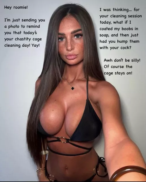 Hey roomie, it’s time to clean your cock cage! by captionpatreon