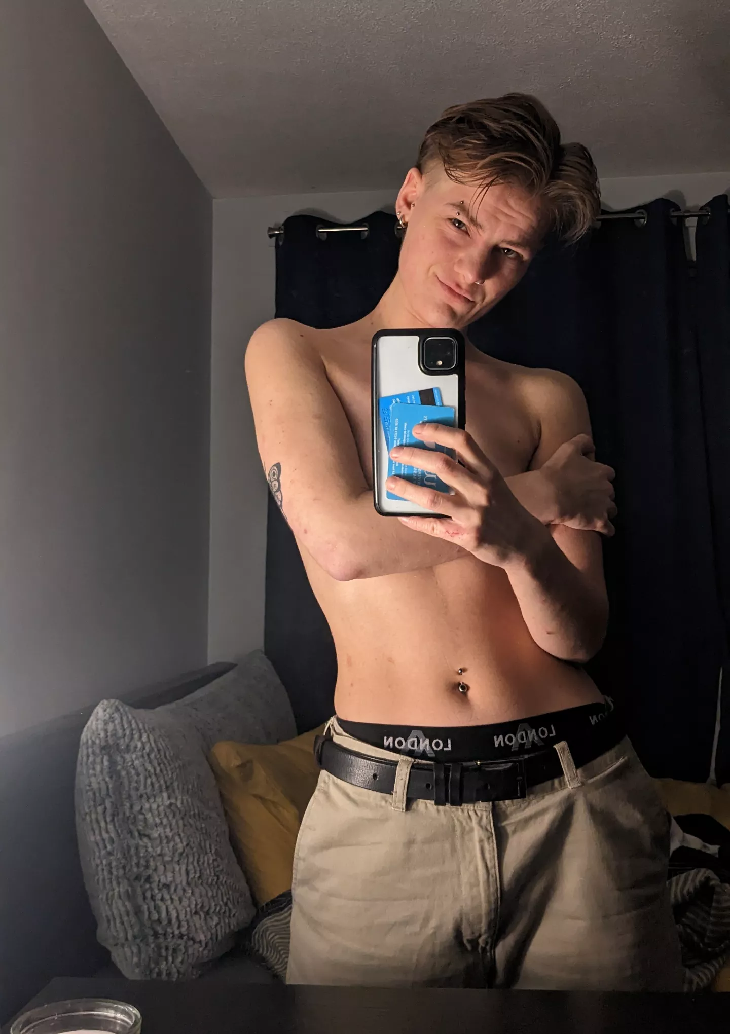 I love taking photos like this? my chest looks so boyish ☺️ posted by rhodes_pandemos