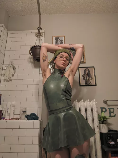 Hairy pits and a latex dress😋💚 by Mossy_Kitten