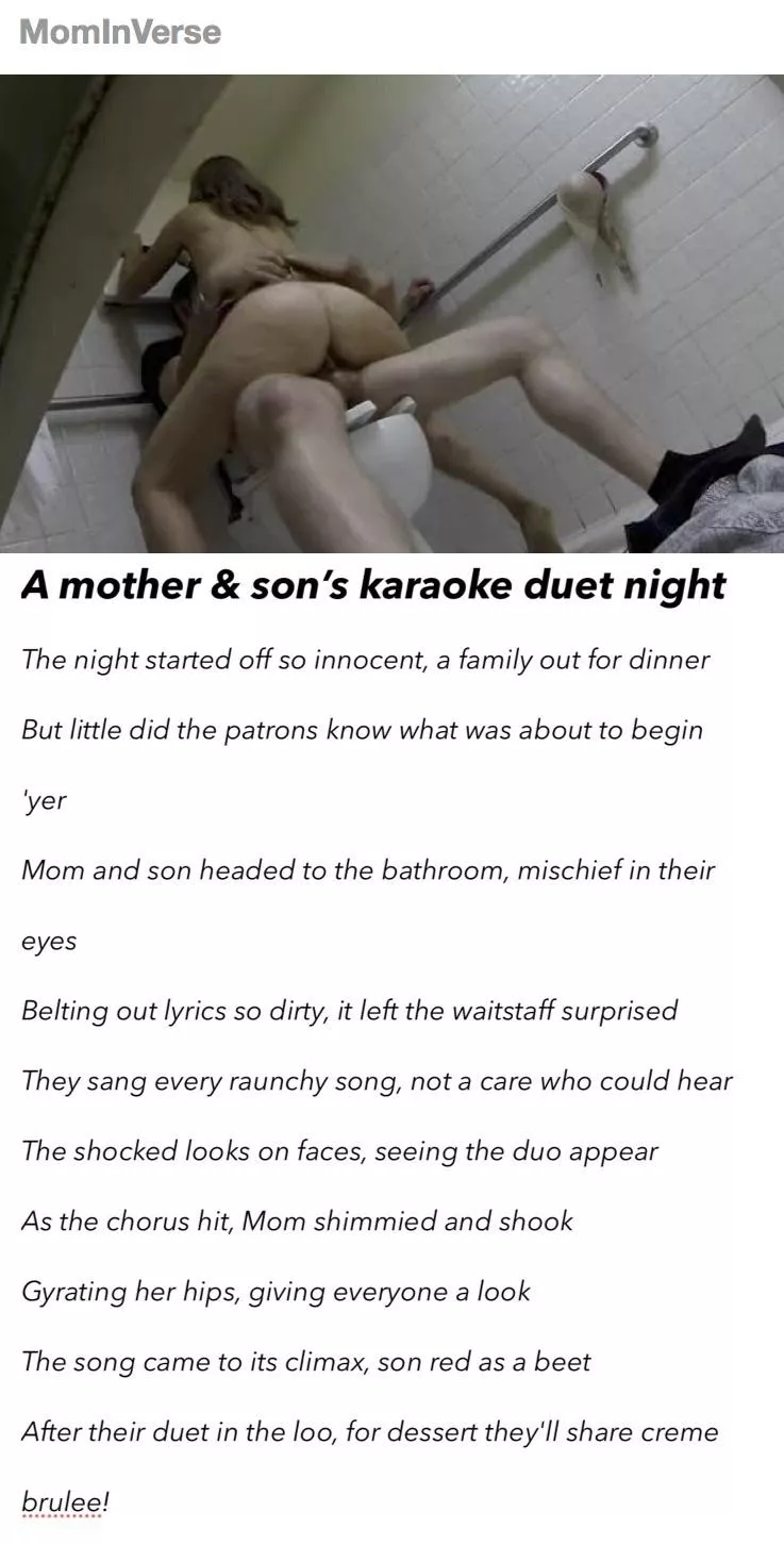 [POEM] Karaoke Duet: A spontaneous karaoke night where Mom and son hilariously perform an unexpected dirty duet in the restaurants washroom posted by mominverse