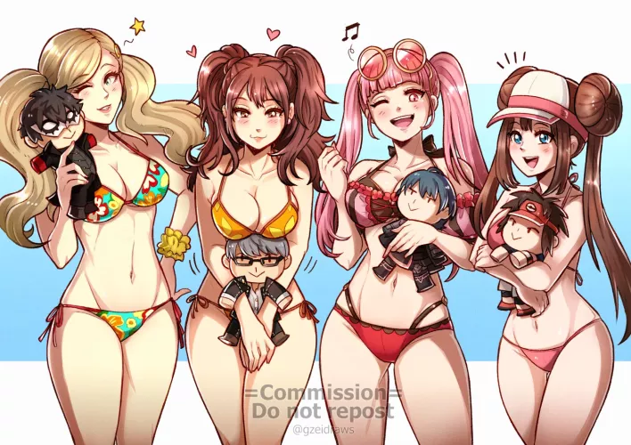 Ann, Rise, Hilda and Rosa in bikinis (Gzeidraws) by Terran117