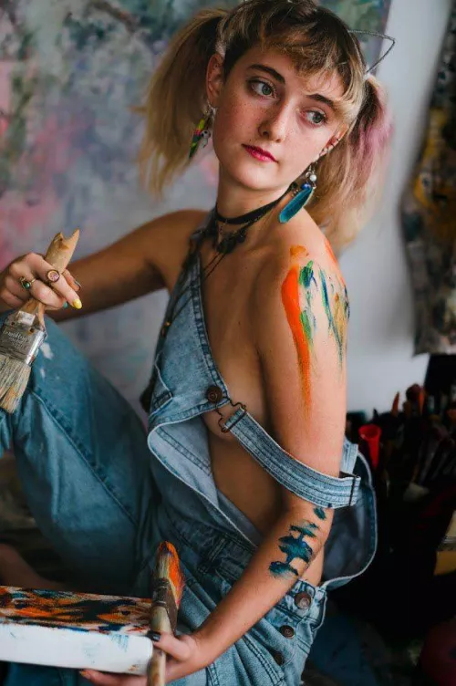 tangled in pigtails, paintbrushes teasing naughty strokes. denim of desire F18 by TaulBaux