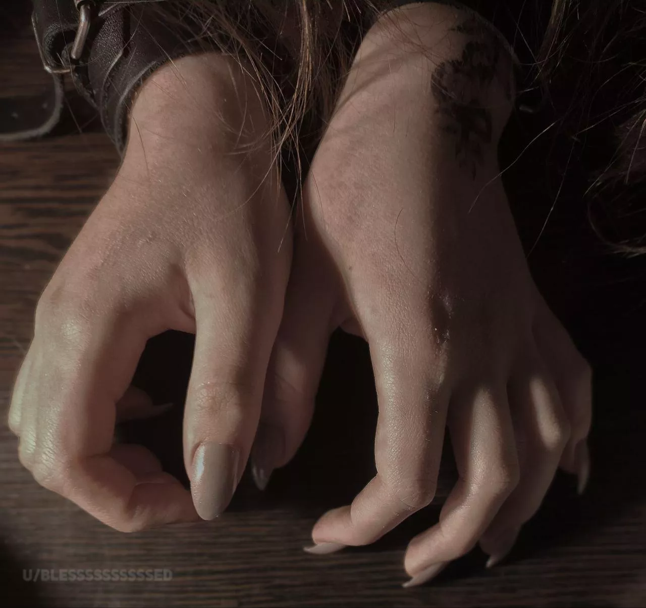 My cuffed hands on your table posted by Blessssssssssed
