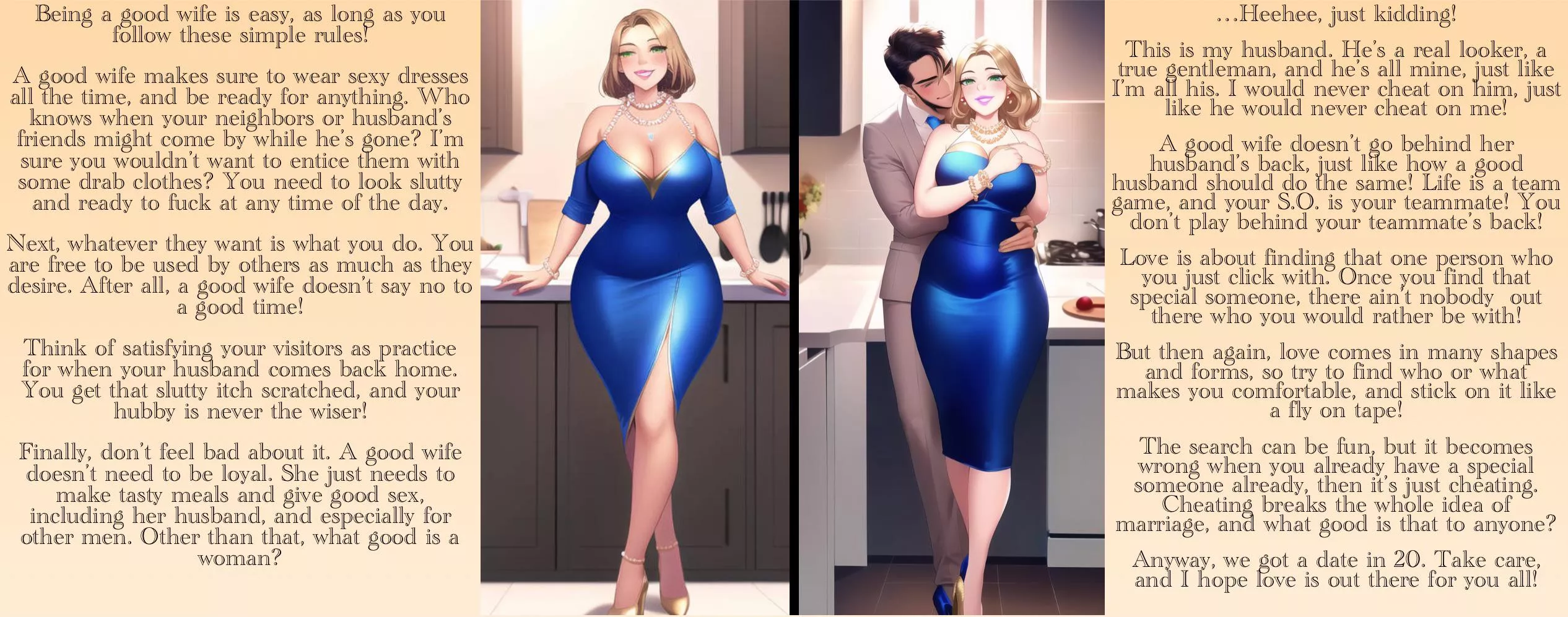 A good wife [evil turned wholesome] [twist] [“cheating”] but also [not cheating] posted by Sir-M-Oxlong