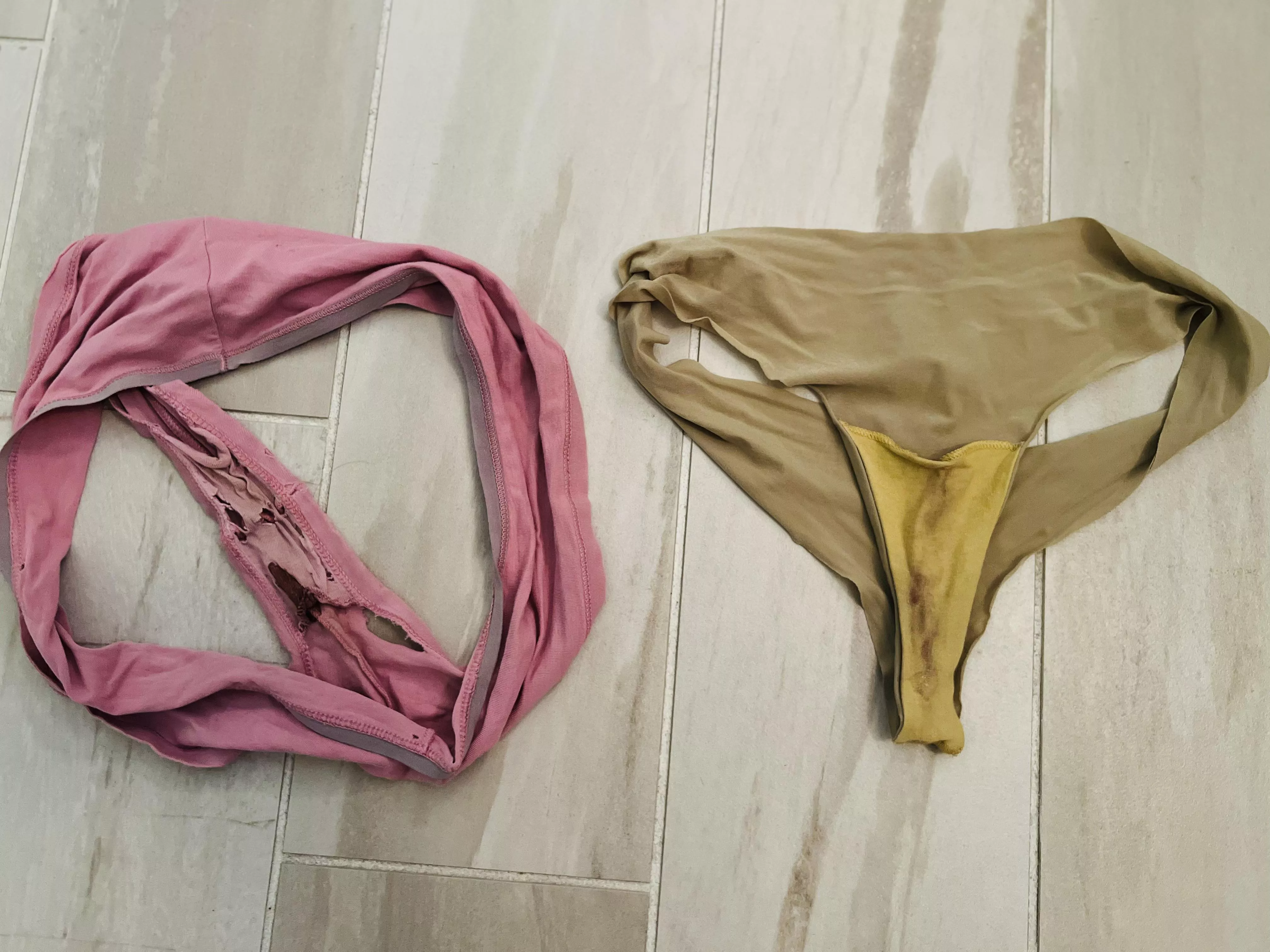 Left from last night period panties. Right yesterday’s panties.  posted by redbottomshoe