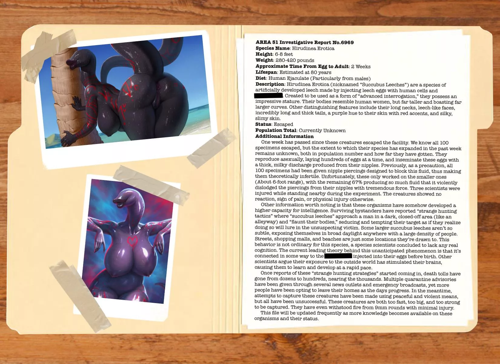 Emergency Alert Part 2: Case File [F4A] [Monster Girl] [Implied Blowjob] [Implied Cunnilingus] [Death by Snu Snu] [Lips] [Big Boobs] [Thicc] [Seduction] [Narrative [Artists: Yetzer_Hara1 (Top), Lost Goose (Bottom)] posted by CreativeUsername1949