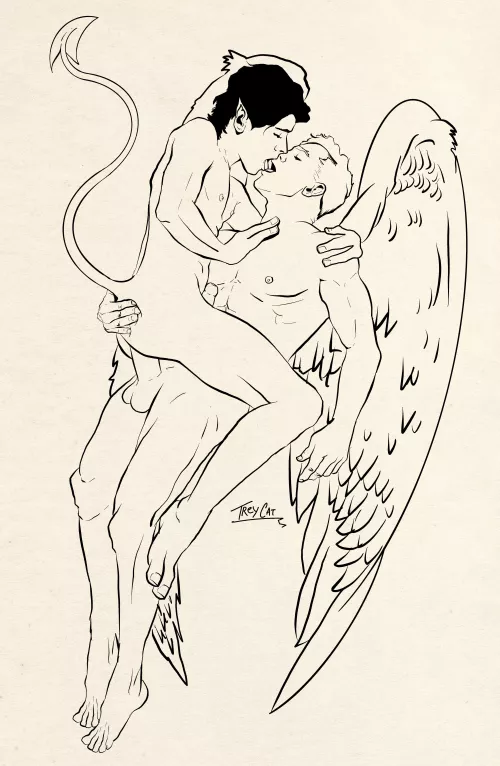 Nightcrawler and Angel Line Art (TreyCat) [Xmen] by treycat_art