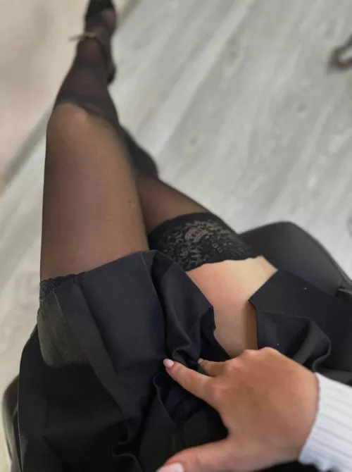 Bending on the bed in my seamed stockings by honeyaly