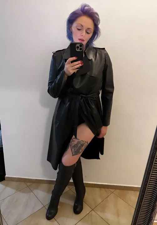 Leather jacket and leather thigh highs, my fave combo by theinkedsiren1
