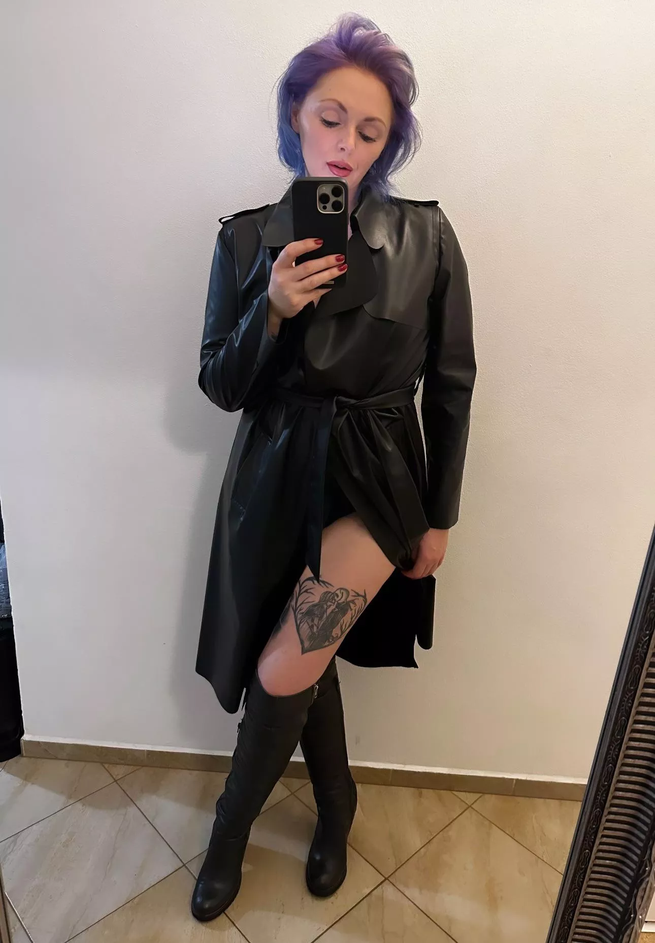 Leather jacket and leather thigh highs, my fave combo posted by theinkedsiren1