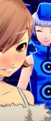 LF color source: 1girl, crop, Yukari Takeba, persona 3, smiling, fur, collar, short hair, brown hair, brown eyes, bare shoulder, teeth posted by gmdragon