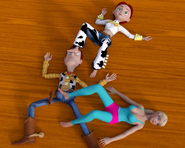 Jessie and Barbie torment Woody with their Feet 1 [Toy Story] (SoleMann) by SoleMann_