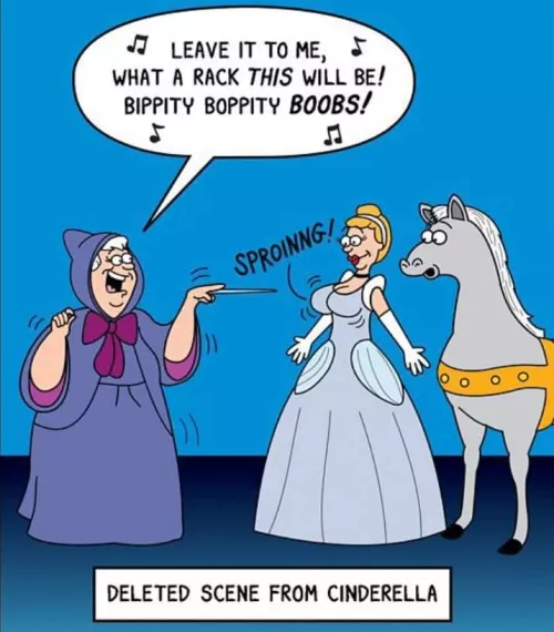 Not sure if this counts,but I saw it on Facebook, Farside Comic Disney Cinderella deleted acene by Scorchx3000