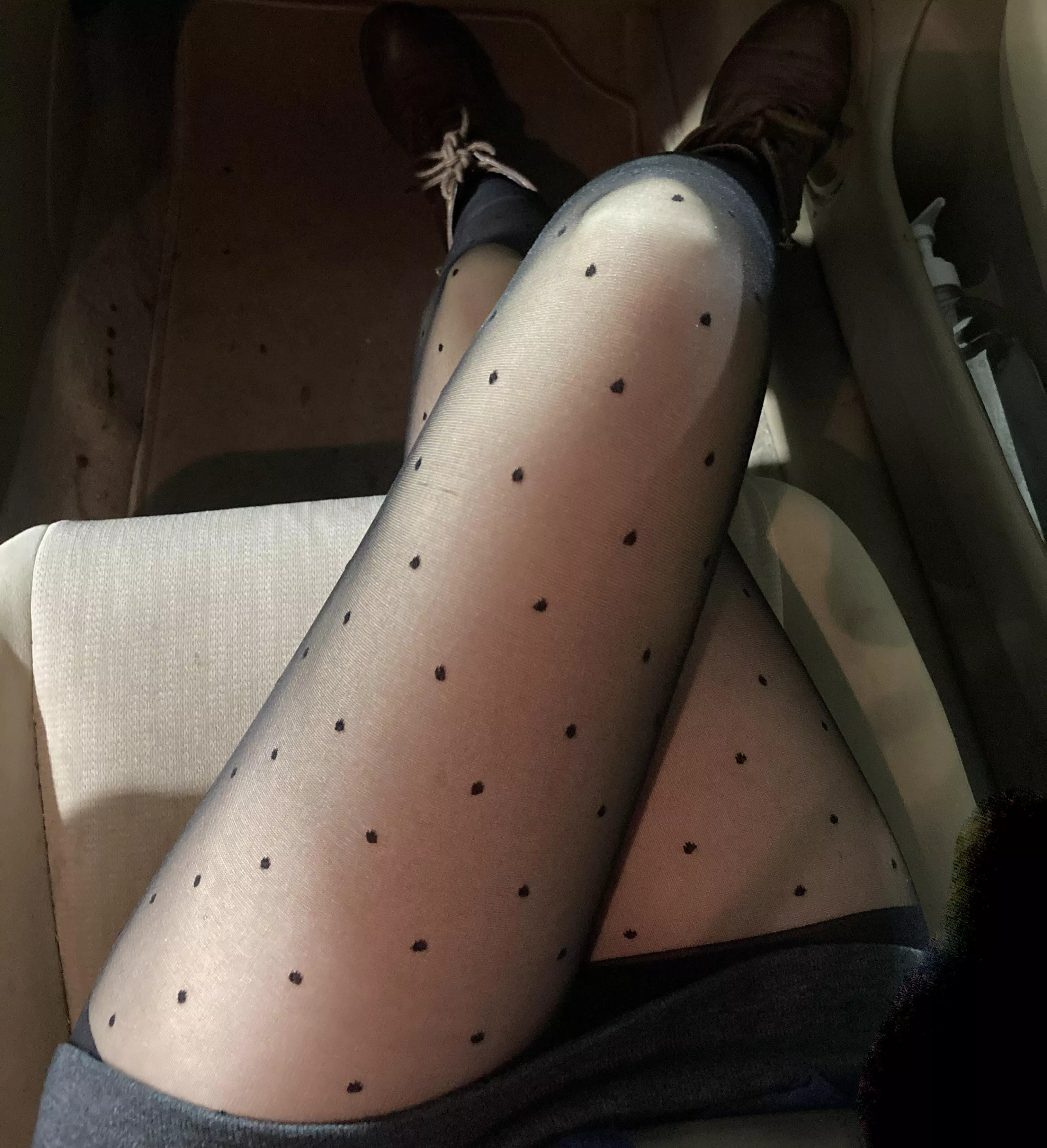 Pre-party outfit check. Black set. Love my polka dot tight, skirt, boots. posted by Sunnysinful2000