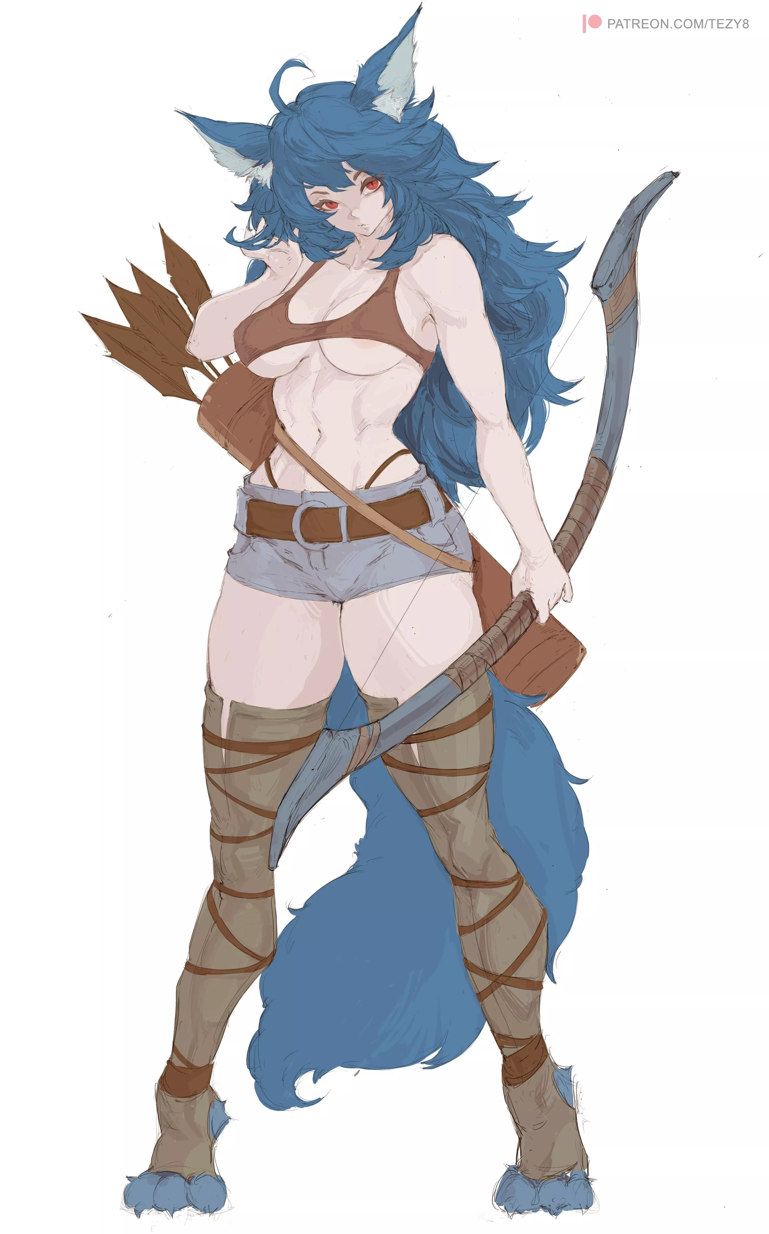 Blue neko hunter [Original] posted by StarvingArtist2000