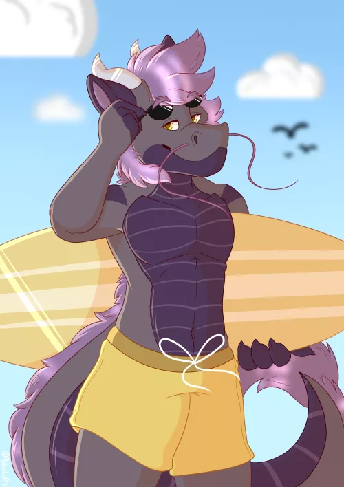 Dragon at the beach! 🐉🏖️ [Art by me, @PokatoFry on Twitter] by PokatoFry