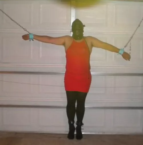 In a dress bound to the garage door by homeboundboy