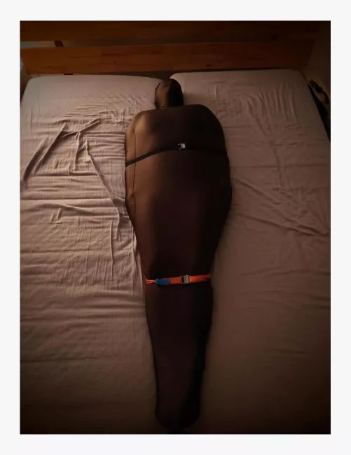I put my wife with a diaper and Zentai suit in a body bag and tied her to the bed frame with straps. I hope she enjoyed it! by AnnaTran716
