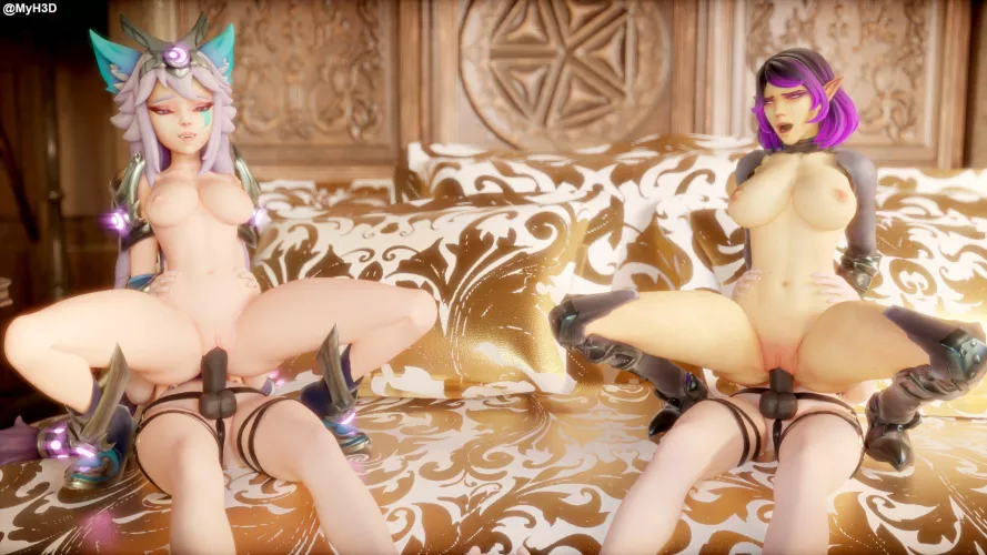 Io and Skye ride on top of strap on toys (MyH3D) by gifsundgirls