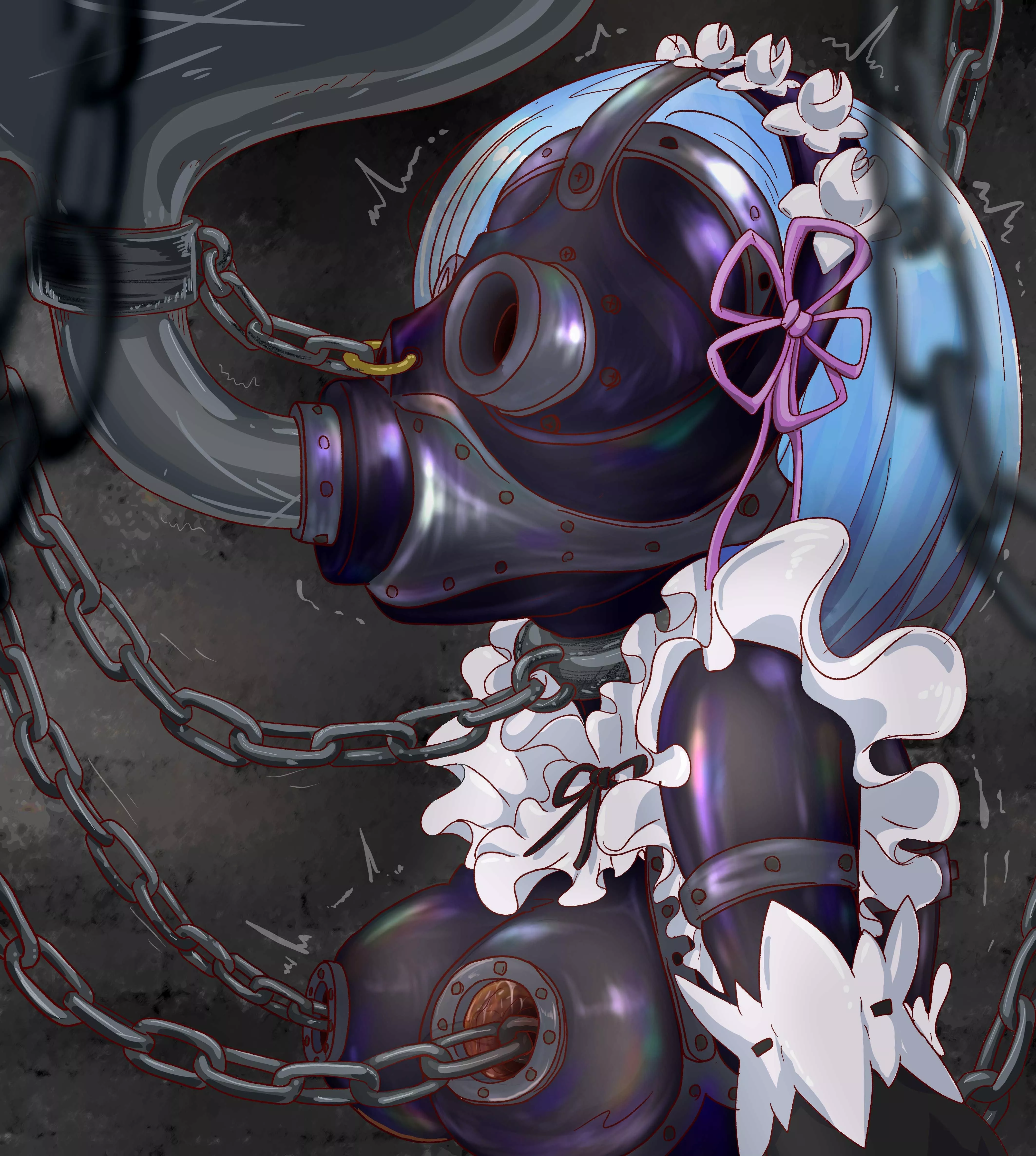 LF Color Source: Rem, bondage, chains, latex, gagged, nose chain, gaping nipples, blue hair, face mask, force feeding posted by Justaguybeingadood