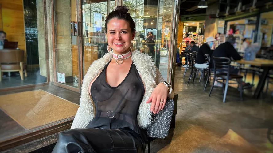 Out getting coffee in a very revealing top… it might be cold, but you can still look hot. by FreelyKaty