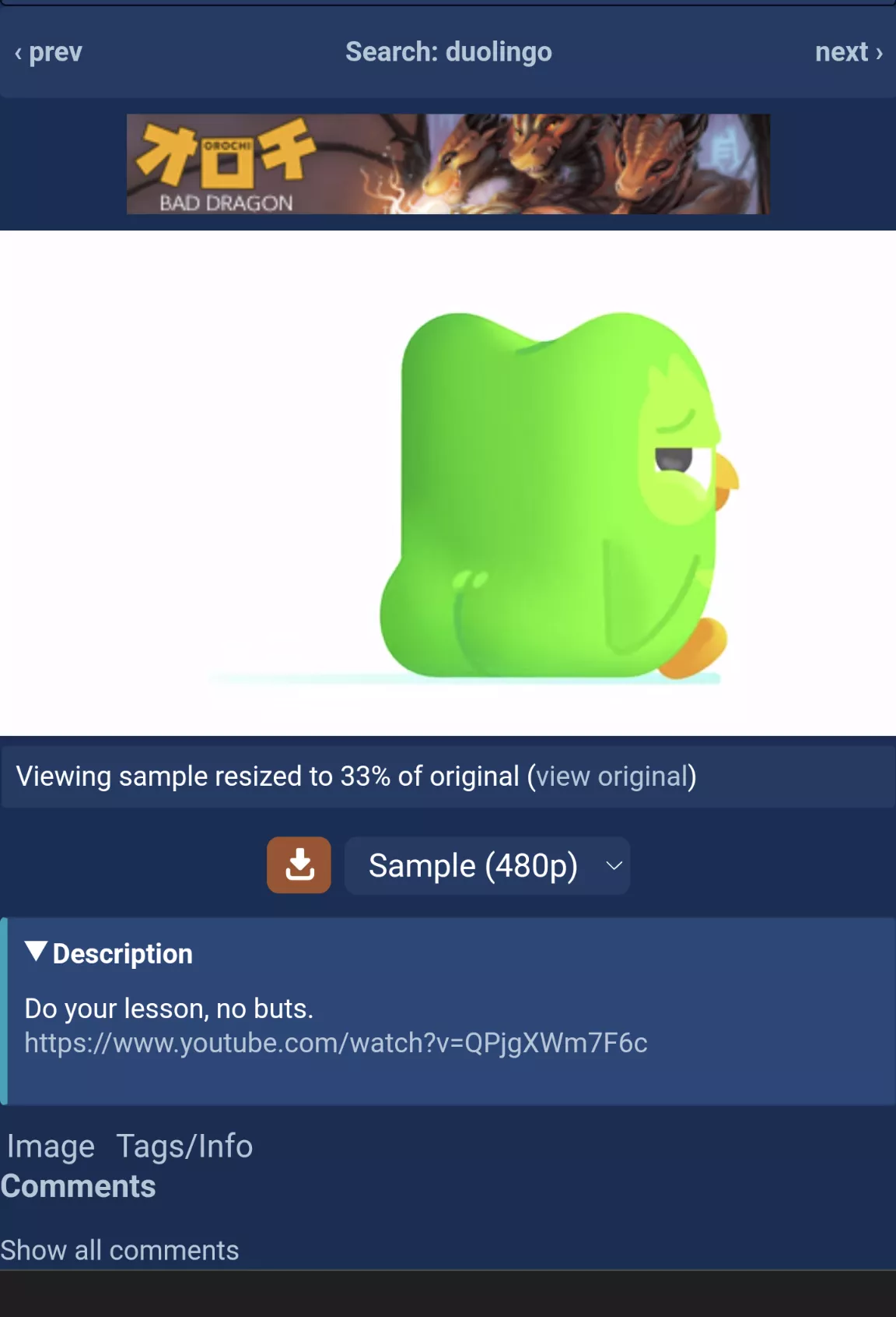 Who uploaded the Duolingo commercial to e6 posted by MrRoboto12345