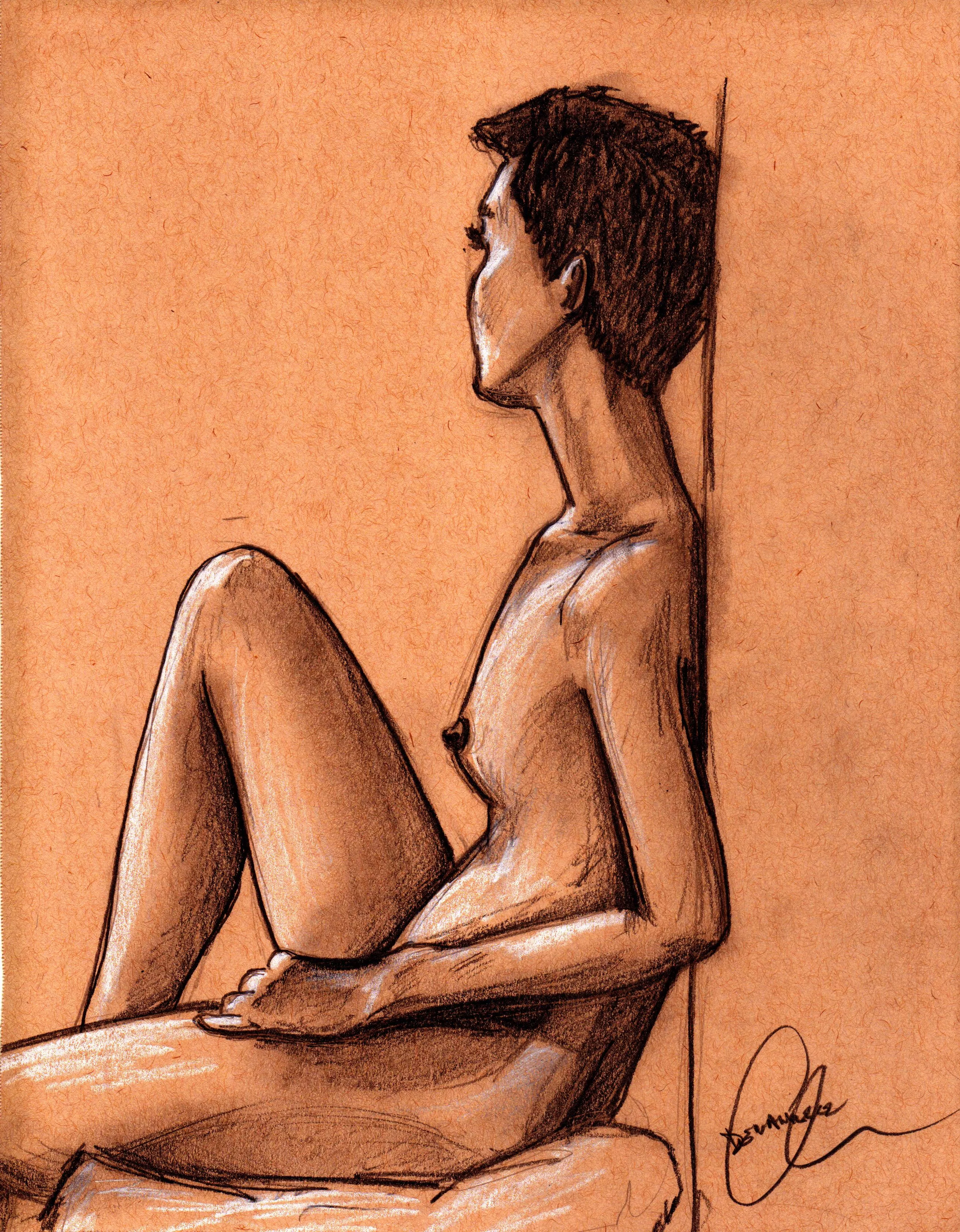 Figure Drawing from Live Model Side View posted by Dewandeler