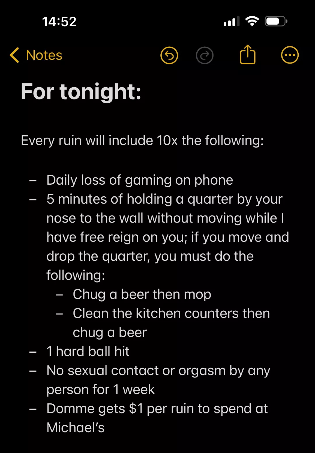 I came without permission. My wife has denied me all week and edged me multiple times. This is my punishment for tonight posted by ralco27