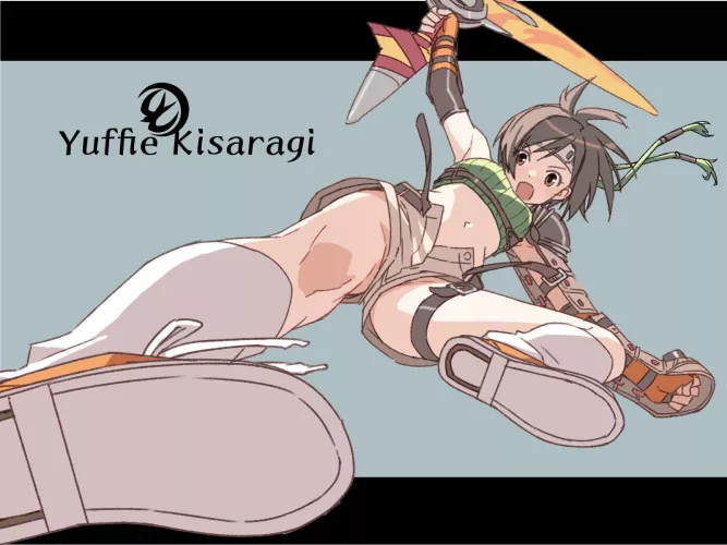 Yuffie Kisaragi kicking the bad guy by LafterMastr