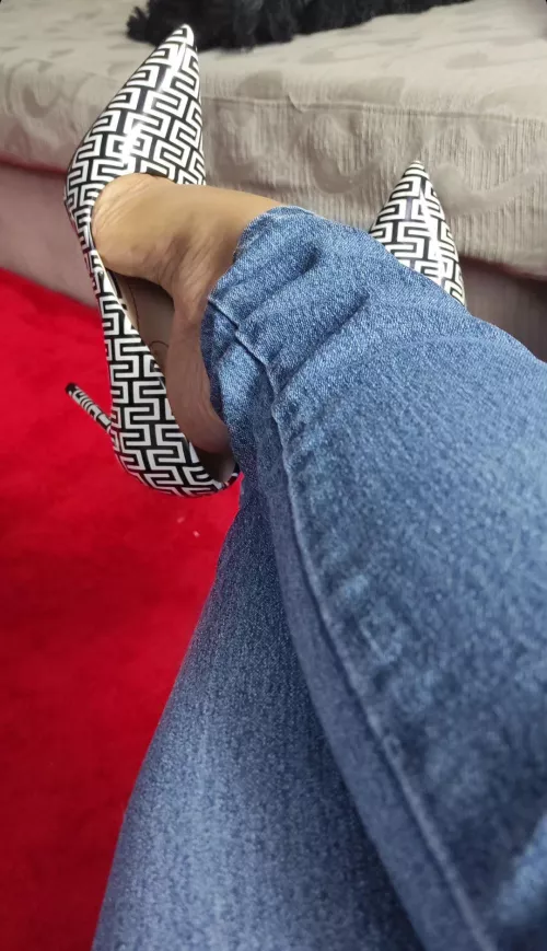 Black and white Versace heels - monochrome magic. 👠🖤  by Theretiredlady