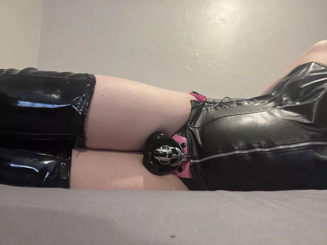 Caged over my latex sheath panties. The squeeze is so intense! by Outside_Recording_47