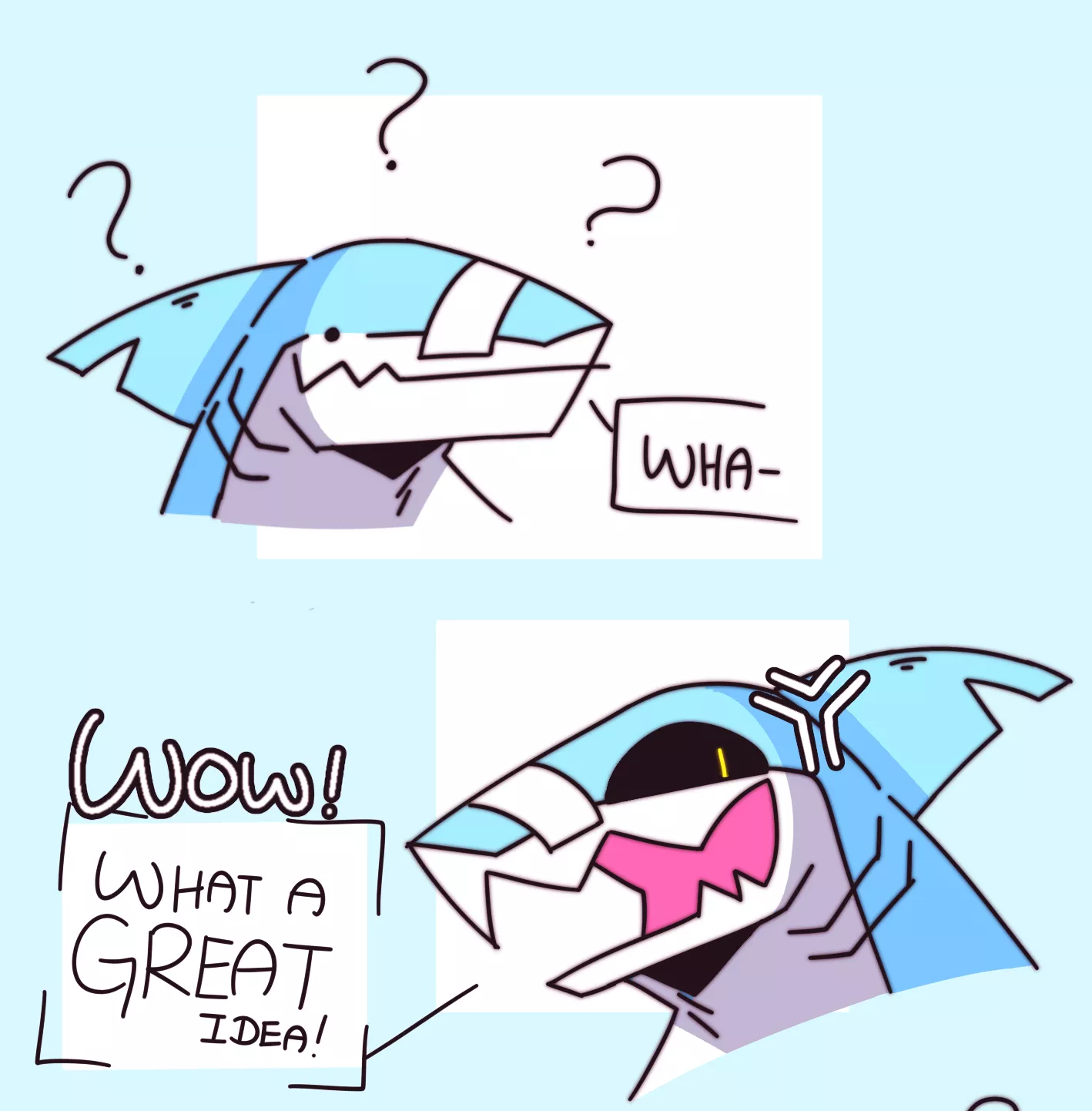 goofy shark having more than one emotion posted by skykdotidot