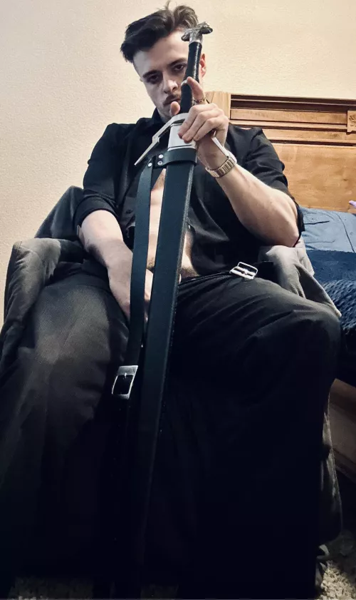 Holding my silver sword in front to cover up my other sword [M] by CrazyHimboIncubus