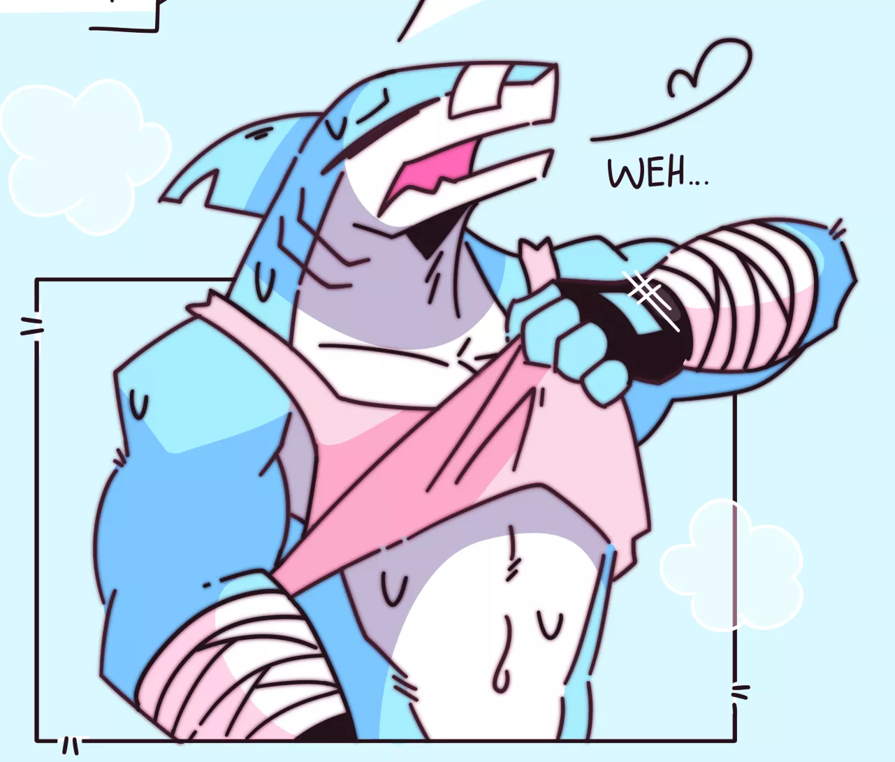 Shark with fingerless gloves, he name Ax posted by skykdotidot