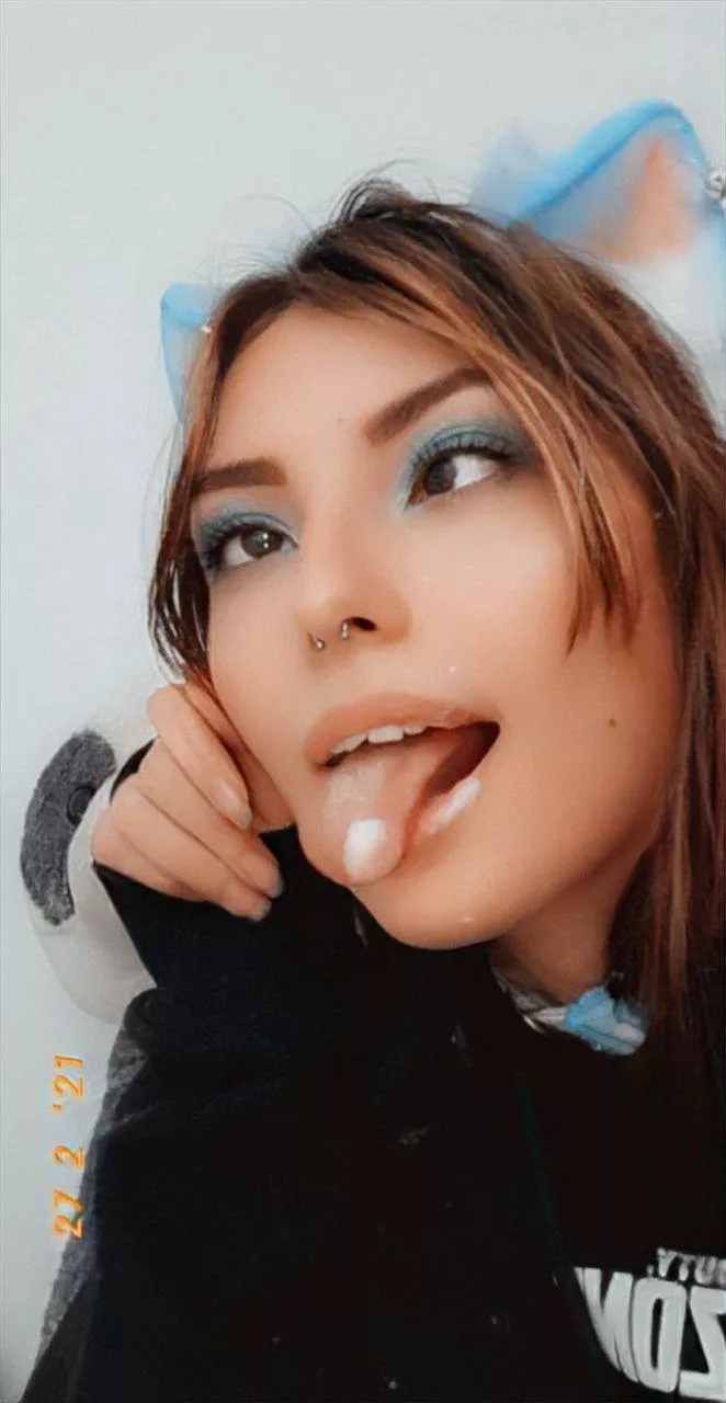 Neko girl Ahegao with cream on her tongue uwu posted by softbrattypuppy