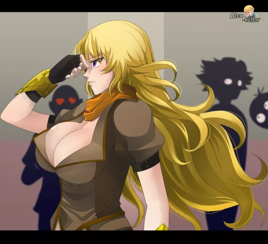 Yang was in a hurry. She did put her jacket on but forgot her yellow shirt, much to the pleasure of all the boys at beacon by CryOk7184
