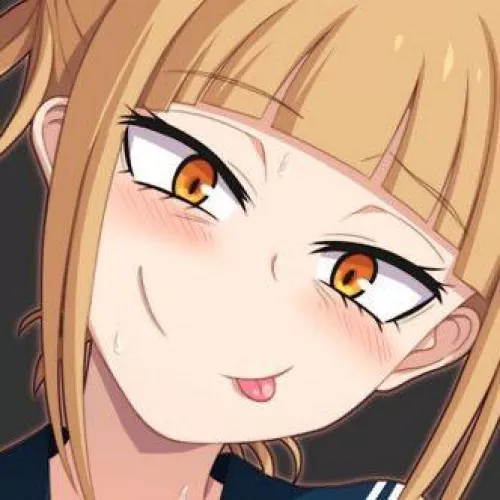 LF Color Source: 1girl, :p, blonde hair, blunt bangs, boku no hero academia/my hero academia, close-up, closed mouth, face, gradient eyes, head tilt, looking at viewer, orange eyes, portrait, serafuku, sidelocks, smile, toga himiko, tongue out, yellow ey by HentaiSource_Archive