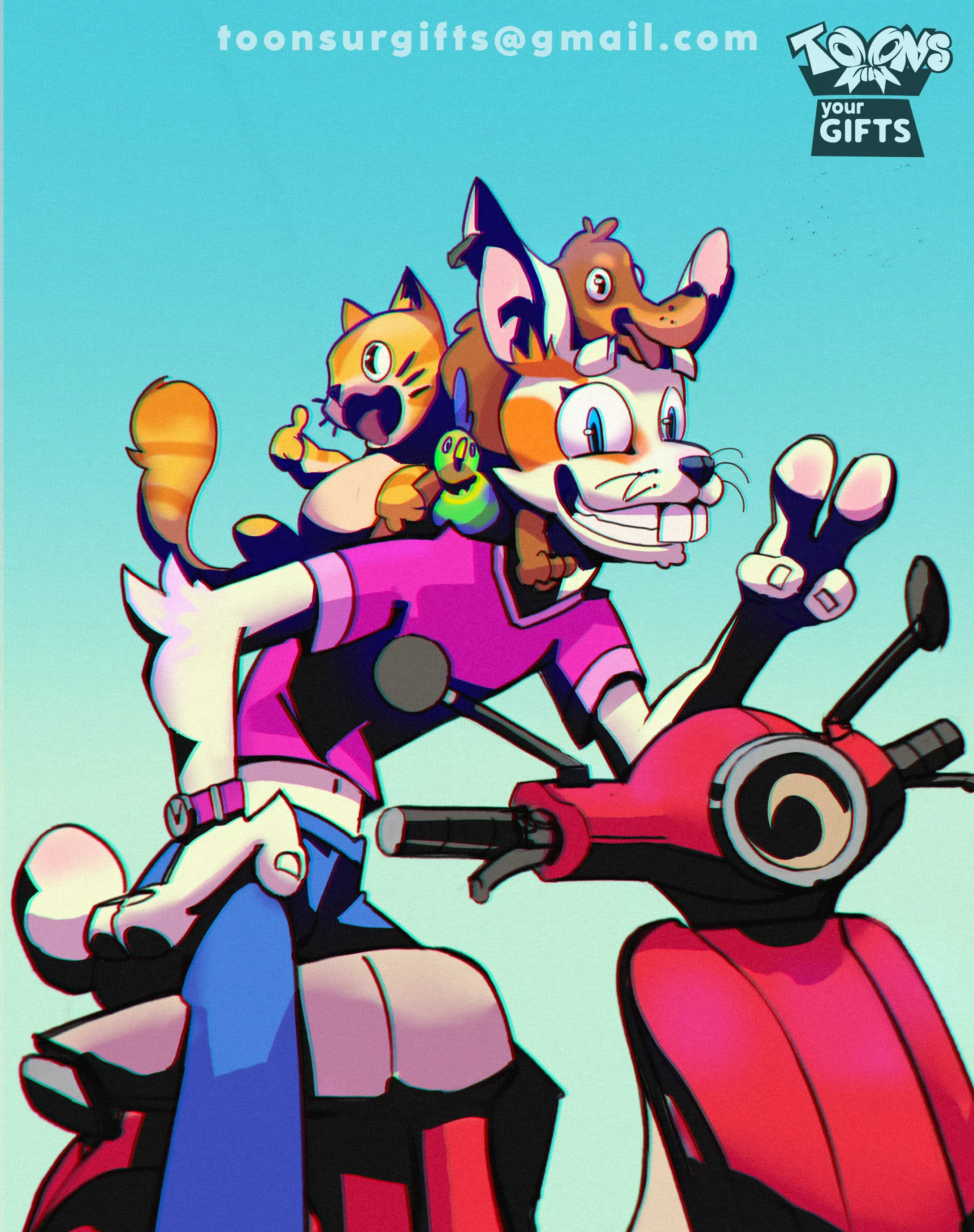 I draw your fursona interacting with your real-life pets for $40. posted by Toons_ur_Gifts