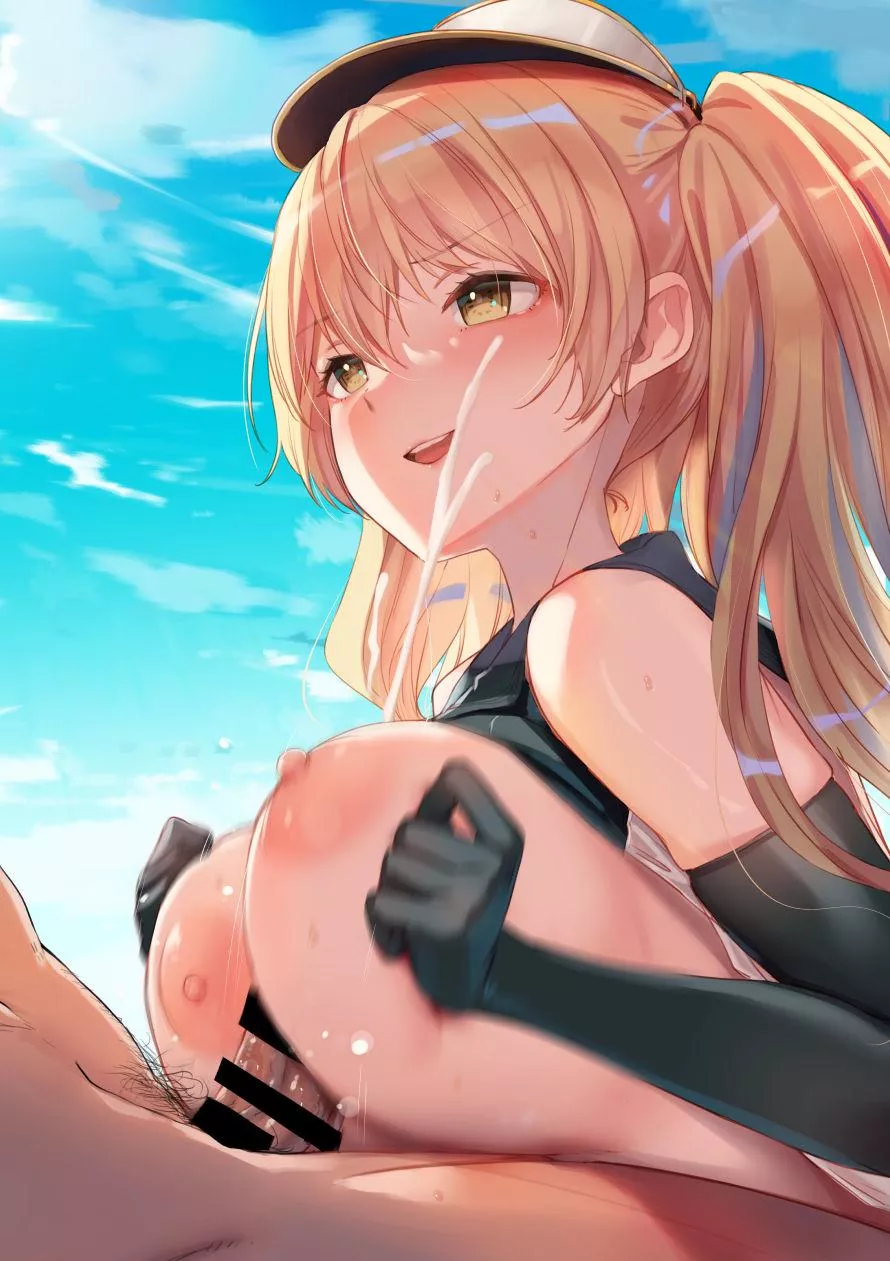 Monika smiles while ejaculating Gran's dick with her superb paizuri [Grandblue Fantasy] (Akino Komichi) posted by ecchi_neko