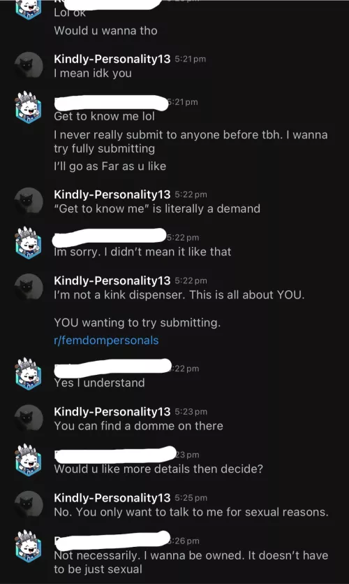 Hey subs, the personals subs exist for a reason. Dming us asking if we’ll be your domme is disrespectful. Not a compliment. by Kindly-Personality13