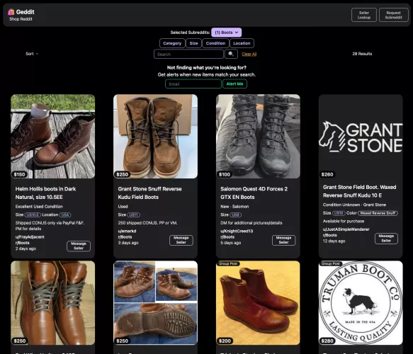 Made a site to browse r/boots for sale in the Weekly Sales Threads by Ramisugar