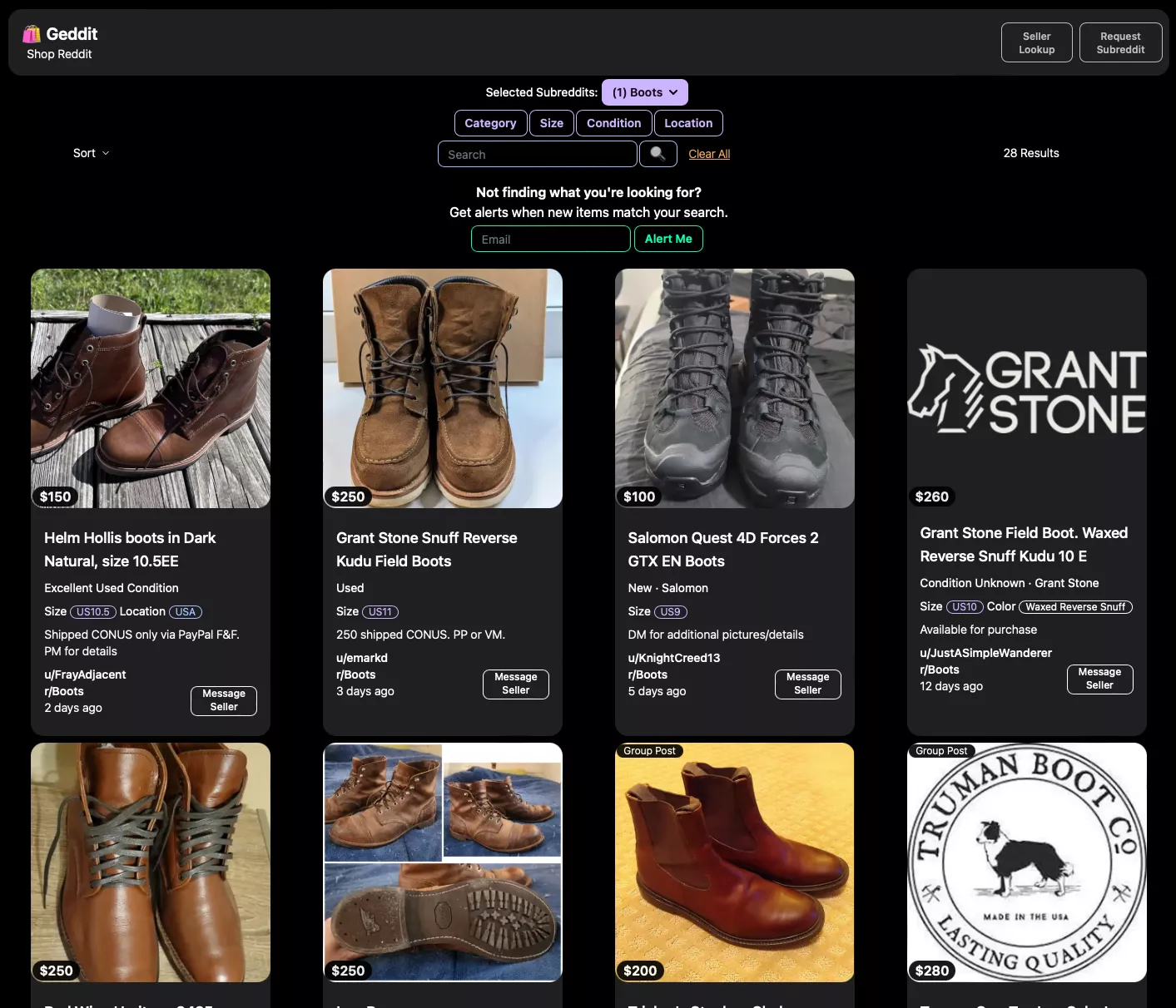Made a site to browse r/boots for sale in the Weekly Sales Threads posted by Ramisugar